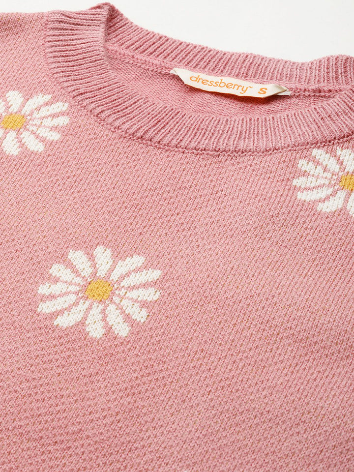 DressBerry Acrylic Floral Pattern Pullover
