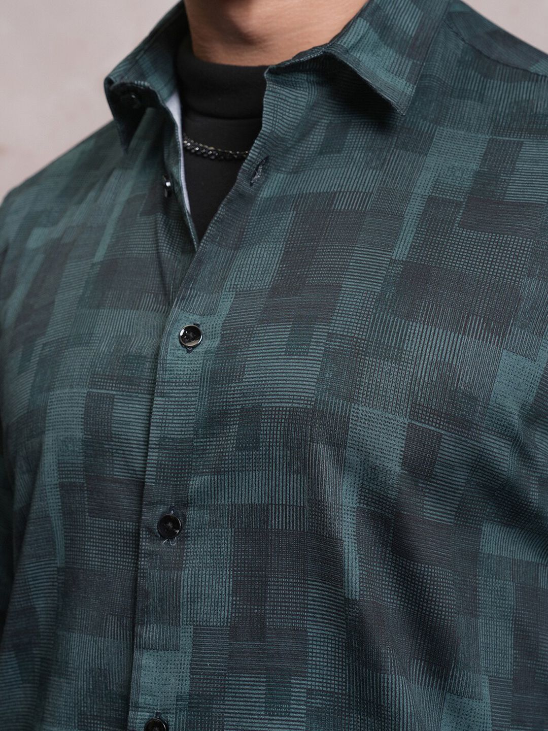 LOCOMOTIVE Luxe Slim Fit Geometric Printed Satin Party Shirt