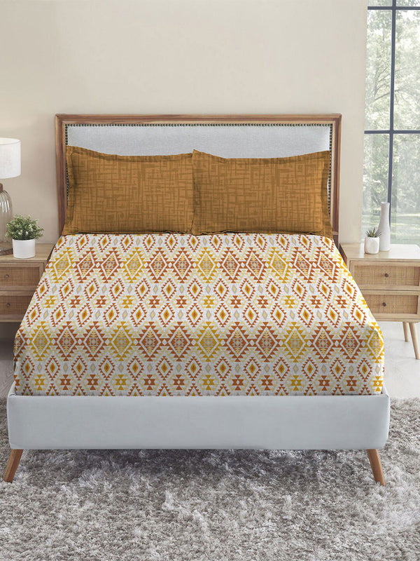 MYTRIDENT Yellow Urban Comfort Flat 144TC Queen Cotton 1 Bedsheet with 2 Pillow Covers