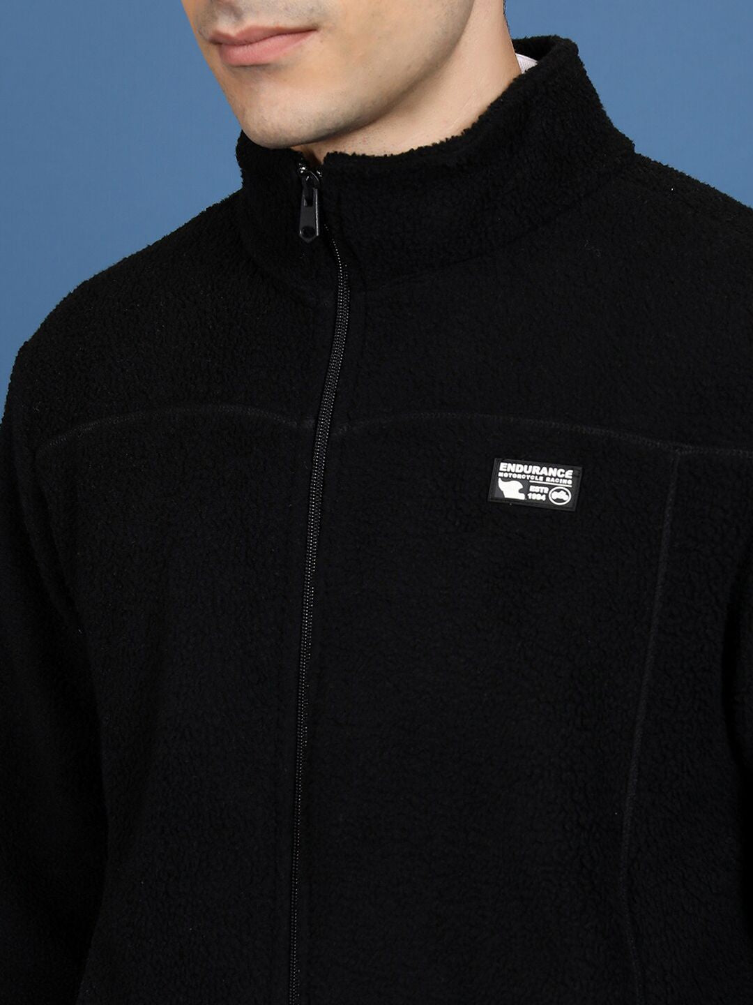HIGHLANDER Black High Neck Long Sleeves Front-Open Sweatshirt