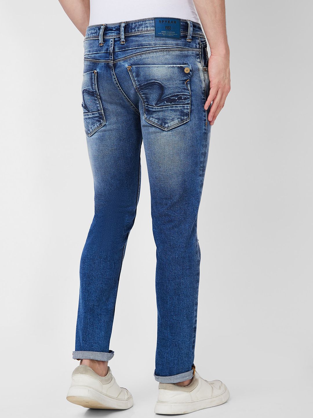 SPYKAR Men Skinny Fit Low-Rise Mildly Distressed Heavy Fade Stretchable Cotton Jeans