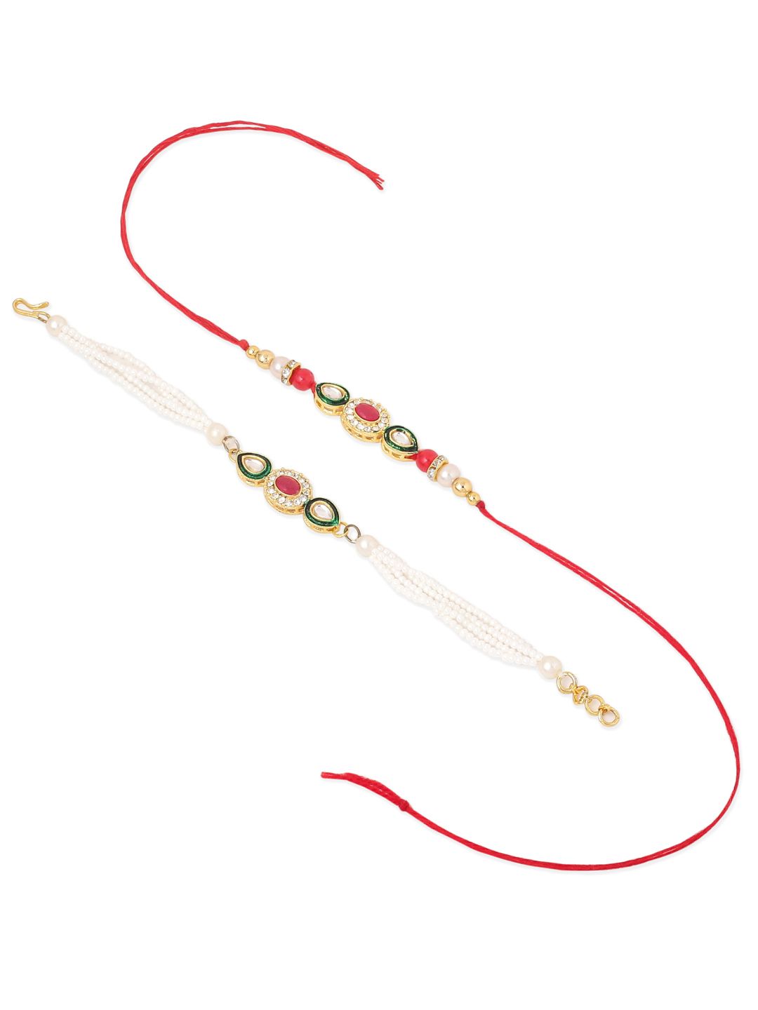 NVR Set of 2 Multicolor Oval Kundan Studded Bhaiya Bhabhi Rakhi with Roli Chawal