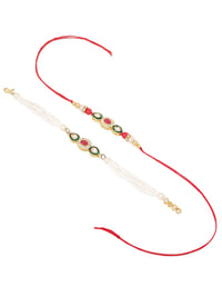 NVR Set of 2 Multicolor Oval Kundan Studded Bhaiya Bhabhi Rakhi with Roli Chawal
