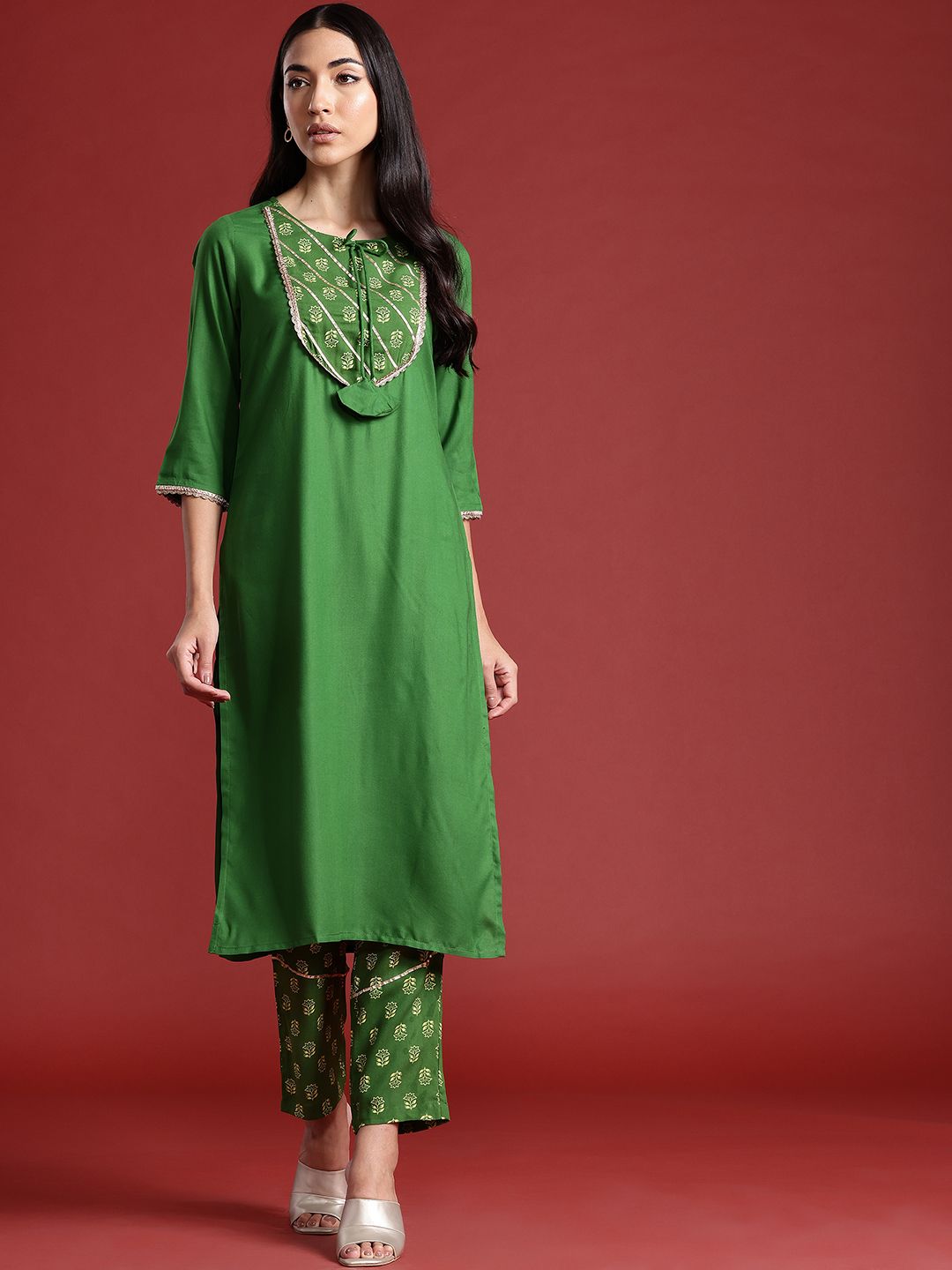 Anouk Yoke Design Gotta Patti Straight Kurta with Trousers