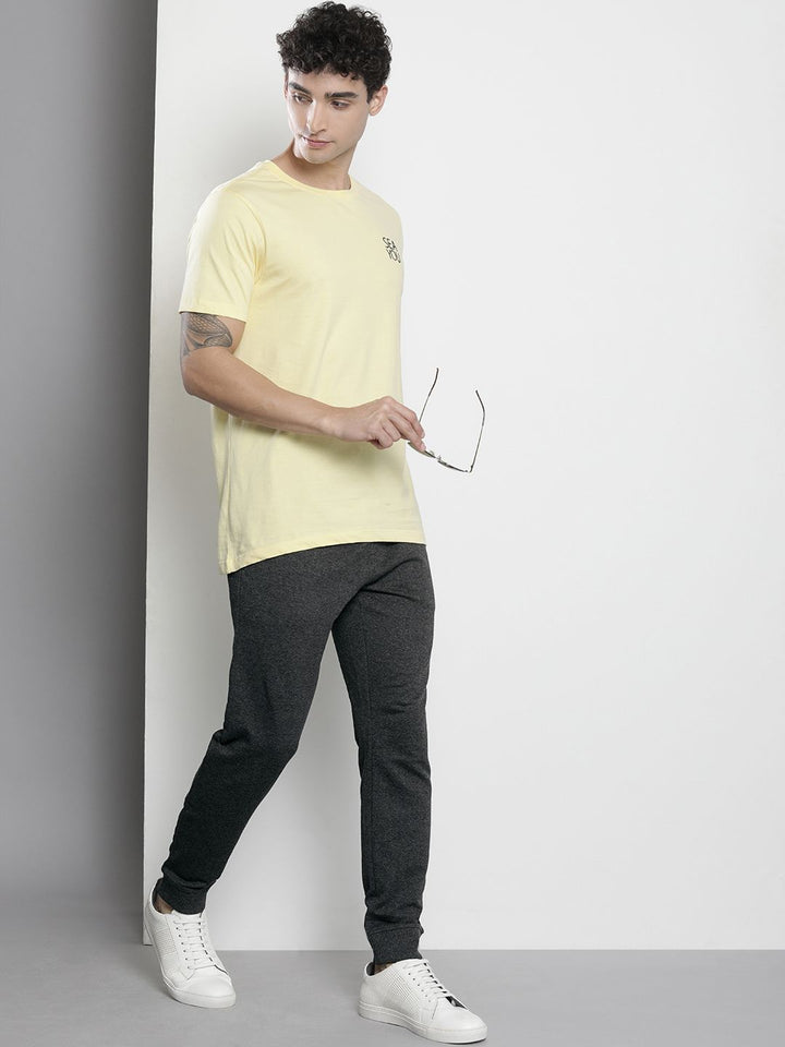 The Indian Garage Co Men Charcoal Grey Solid Melange Effect Joggers