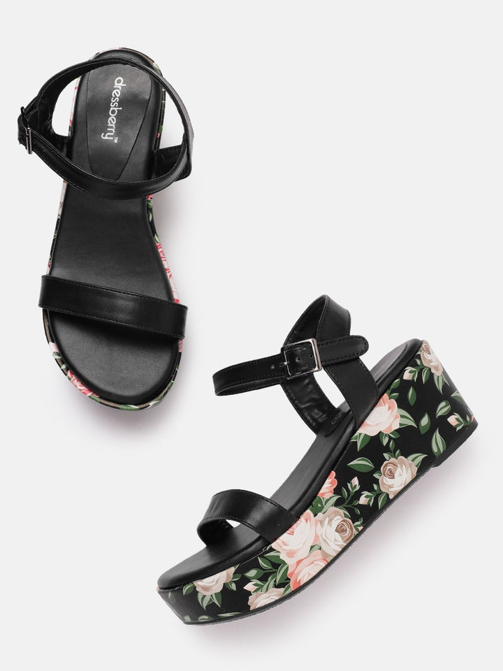 DressBerry Floral Printed Printed Wedges