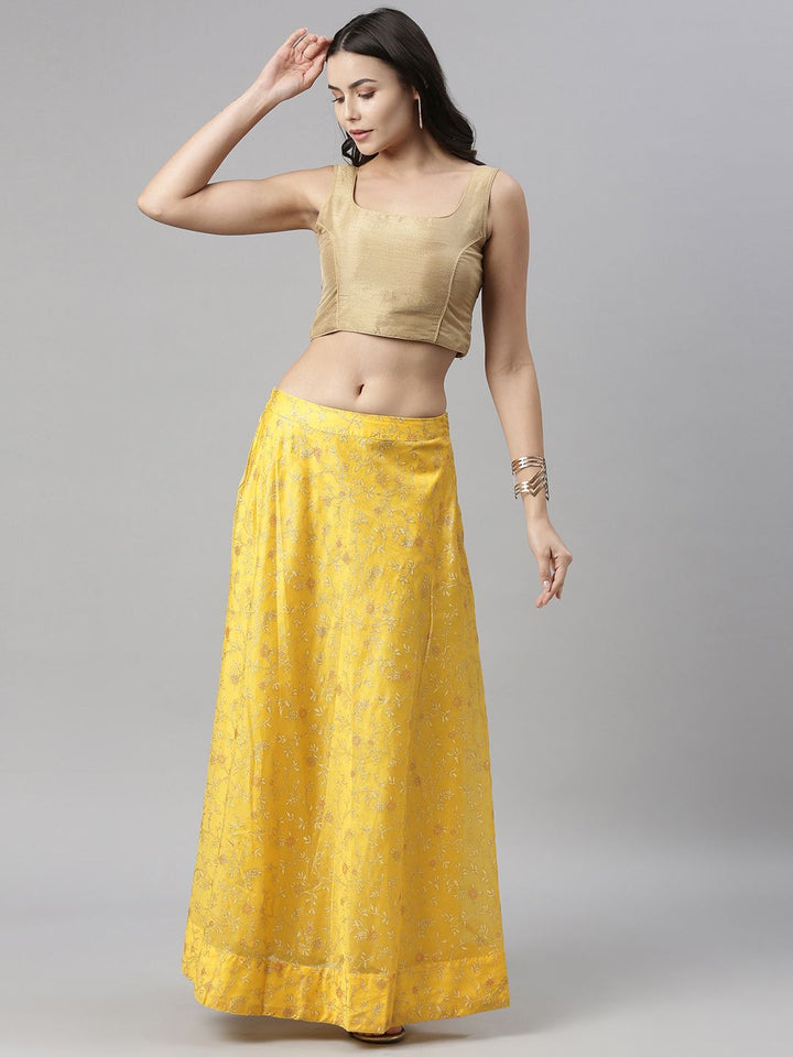 Global Desi Women Yellow Woven Printed Mid Rise Skirt