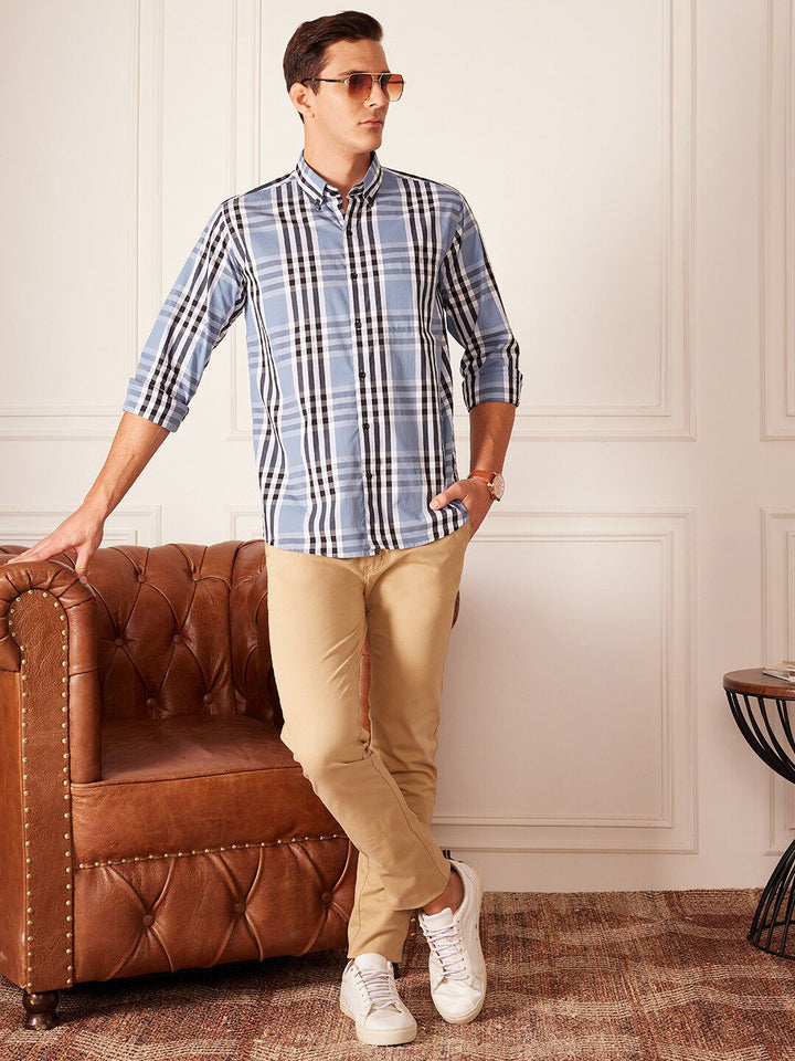 DENNISON Smart Tartan Checks Checked Button-Down Collar Cotton Casual Shirt