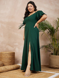Berrylush Curve Plus Size Flutter Sleeve Maxi Dress