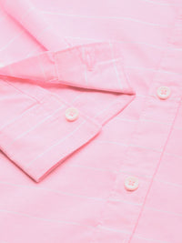 The Indian Garage Co Men Pink Slim Fit Striped Pure Cotton Casual Shirt