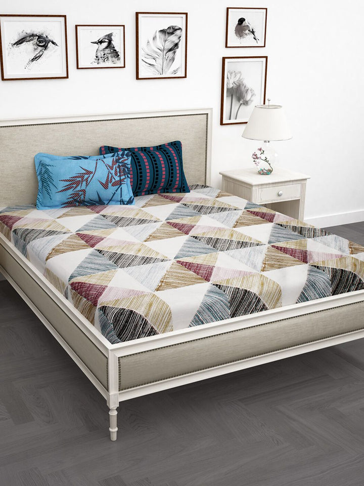 Story@home Unisex Multi Abstract King Size Bedsheet with 2 Pillow Covers