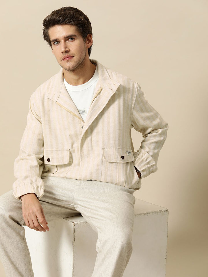 Mr Bowerbird Men Beige Off White Striped Tailored Jacket