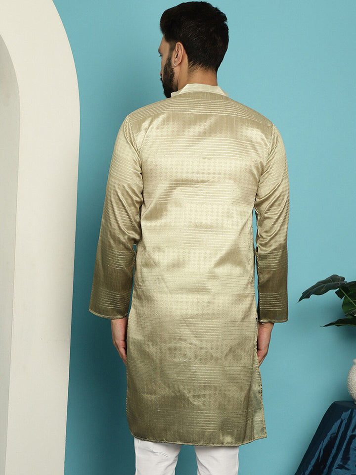 SOJANYA Ethnic Motifs Woven Design Jacquard Mandarin Collar Straight Kurta