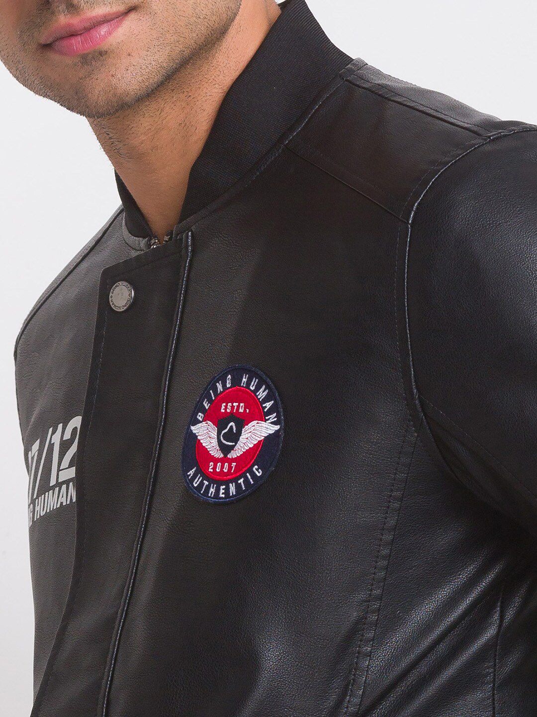 Being Human Stand Collar Biker with Patchwork Cotton Jacket