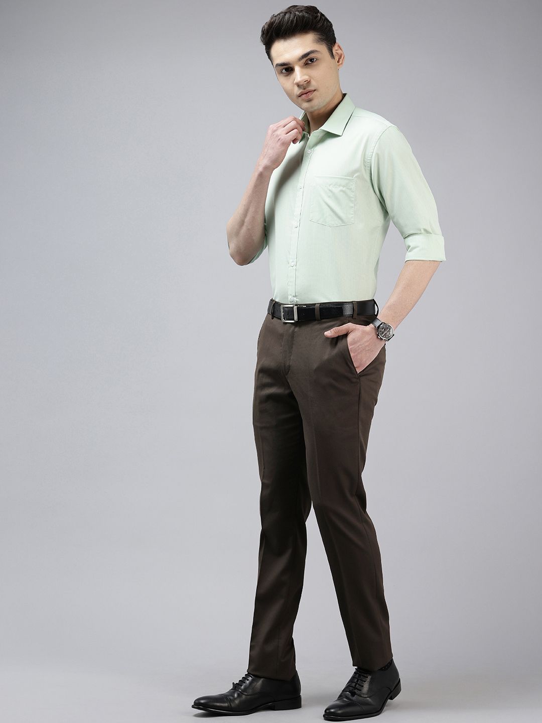 Park Avenue Men Textured Slim Fit Formal Trousers