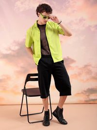 The Indian Garage Co Men Relaxed Fit Solid Warp Knit Lace Resortwear Shirt