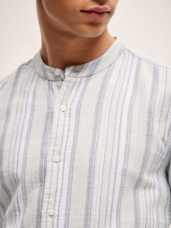 THE BEAR HOUSE Men Striped Slim Fit Pure Cotton Casual Shirt
