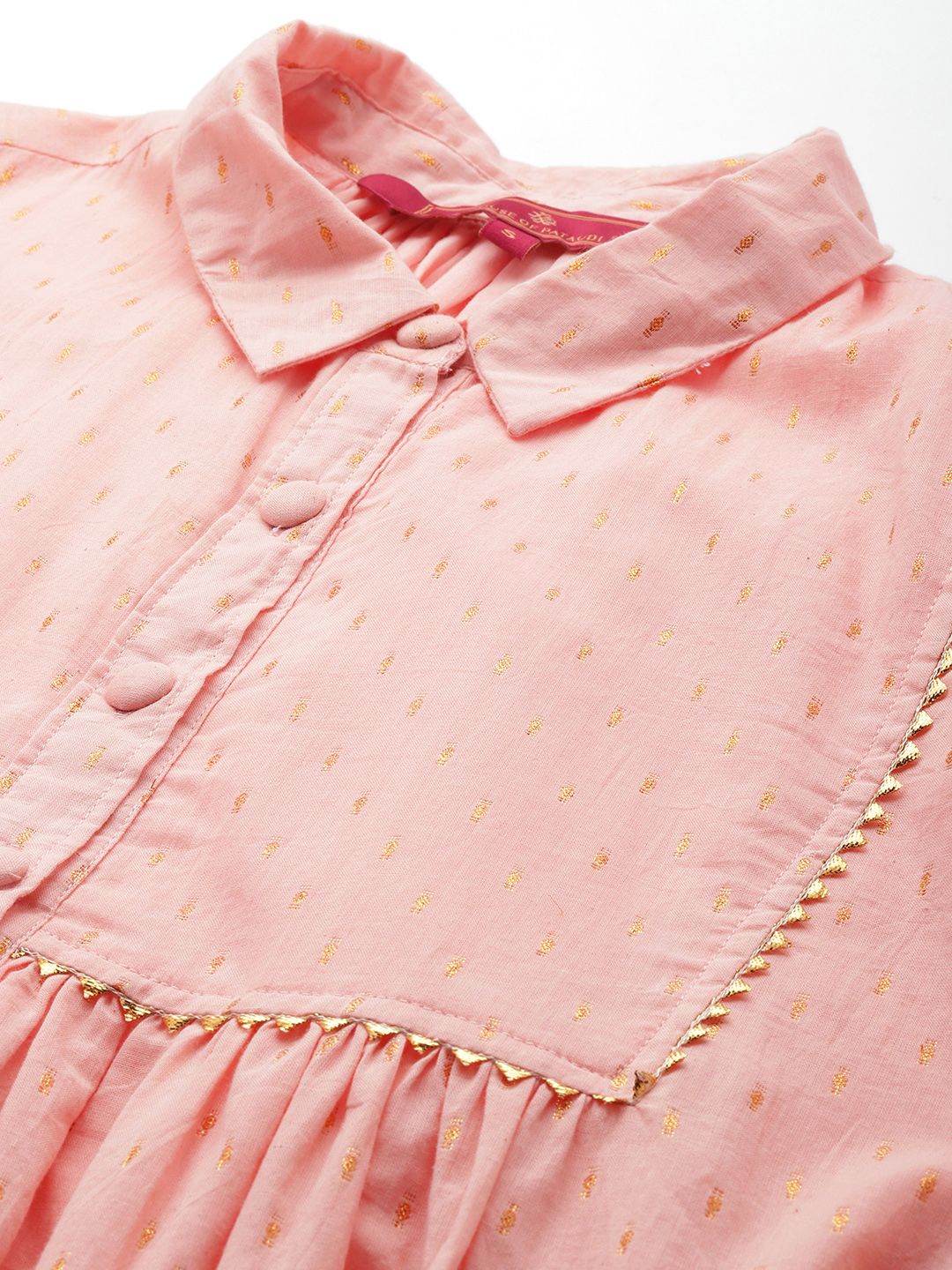 House of Pataudi Geometric Woven Design Shirt Collar Gotta Patti Detail Jashn A-Line Kurta