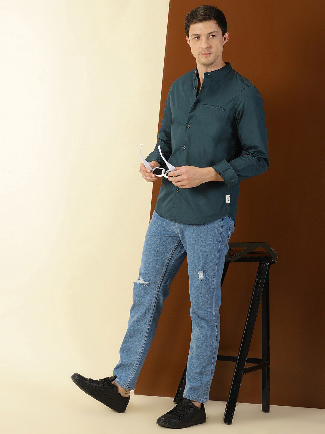 Thomas Scott Classic Slim Fit Mandarin Collar Cotton Casual Shirt