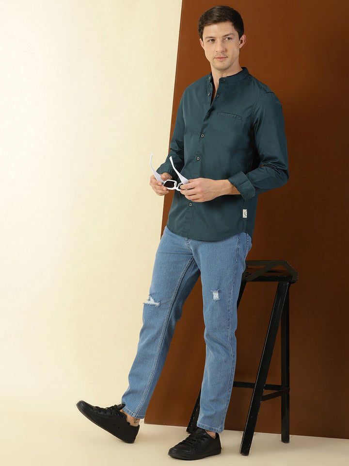 Thomas Scott Classic Slim Fit Mandarin Collar Cotton Casual Shirt
