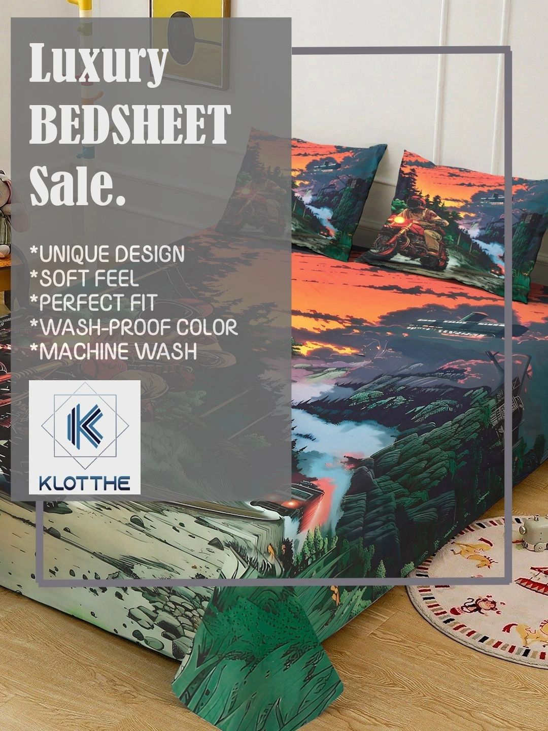 Moda Rapido X KLOTTHE Green & Orange Graphic 400 TC King Bedsheet with 2 Pillow Covers