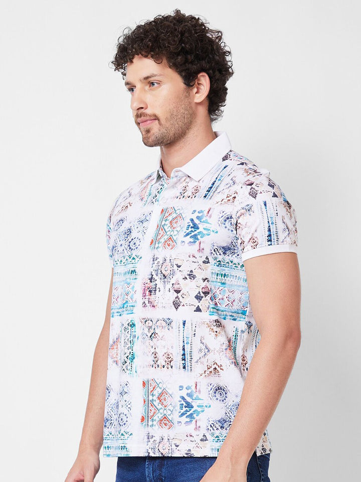 SPYKAR Printed Polo Collar Cotton Slim Fit T-shirt
