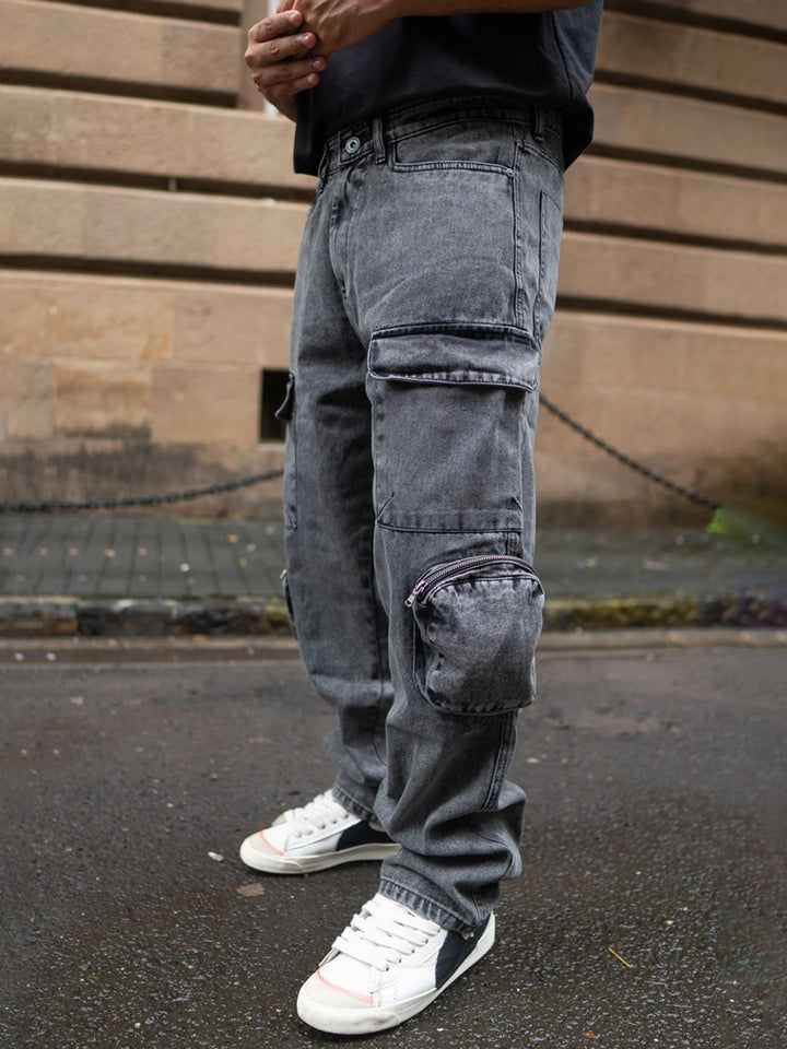 Powerlook Men Cotton Loose Baggy Fit Cargo Trousers