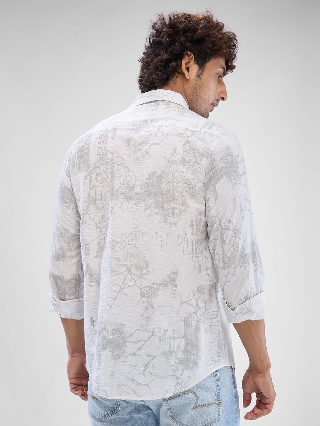 SPYKAR Men Slim Fit Opaque Abstract Printed Spread Collar Casual Shirt