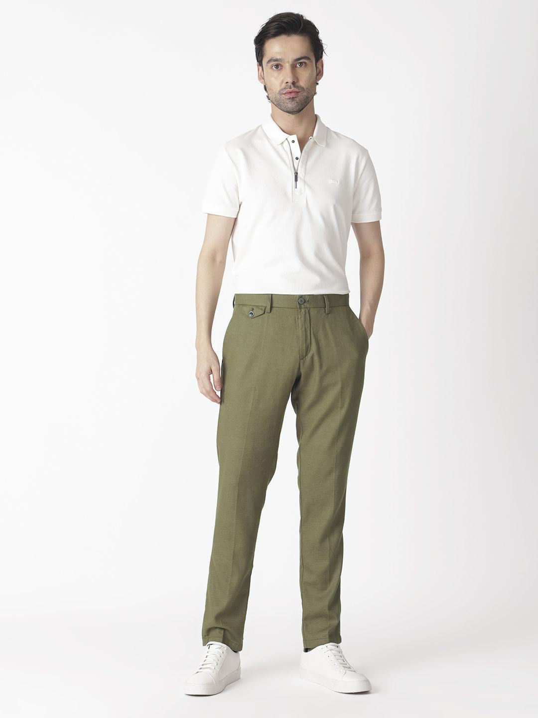 RARE RABBIT Men Olive Green Slim Fit Chinos Trousers