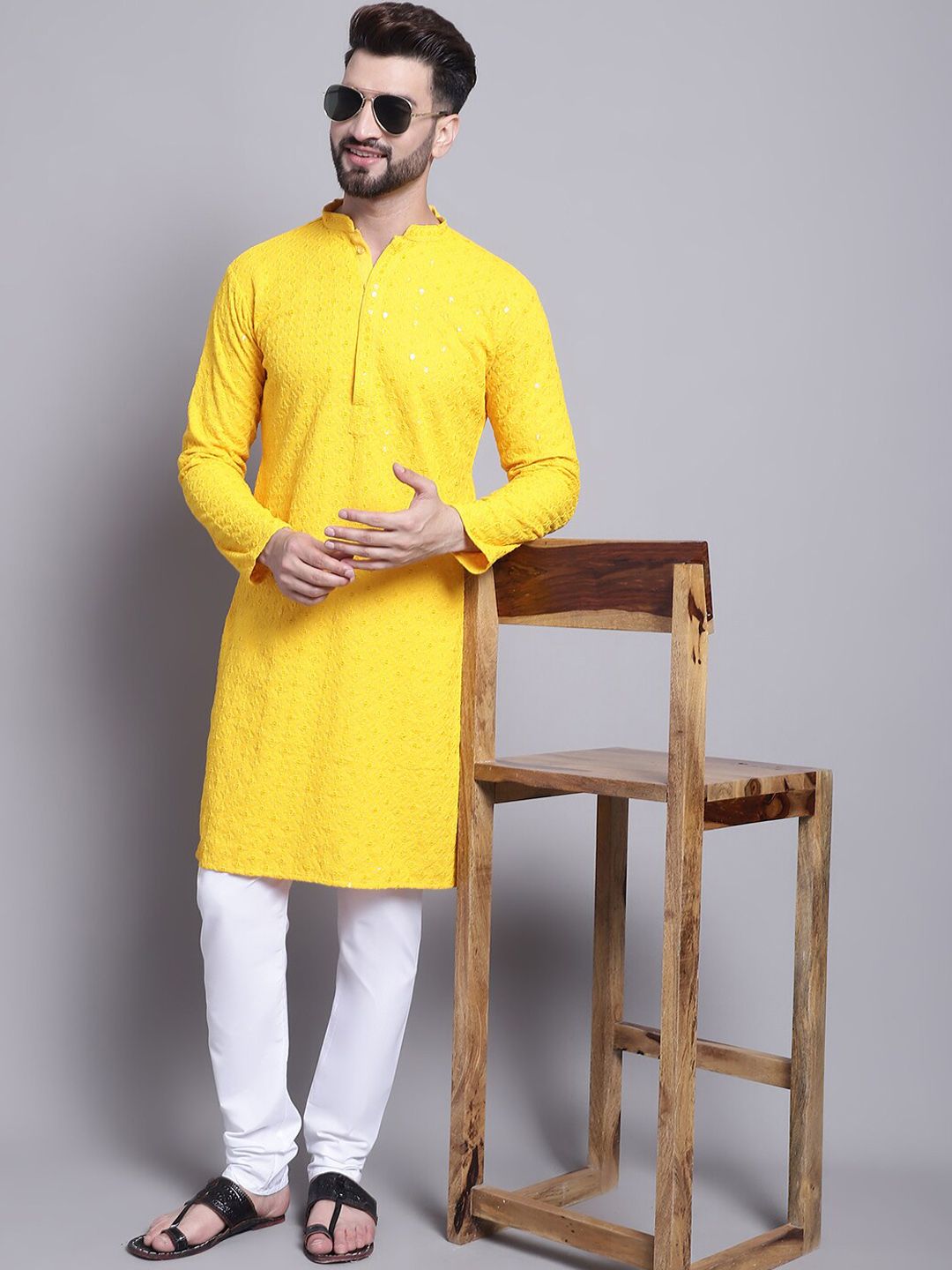 SOJANYA Kurta Kapas Tulen Bersulam Labuci Mandarin Kolar Mandarin