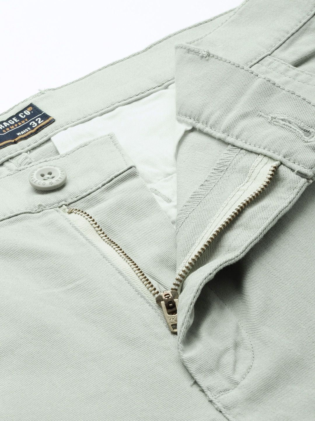 The Indian Garage Co Men Green Solid Chinos Trousers
