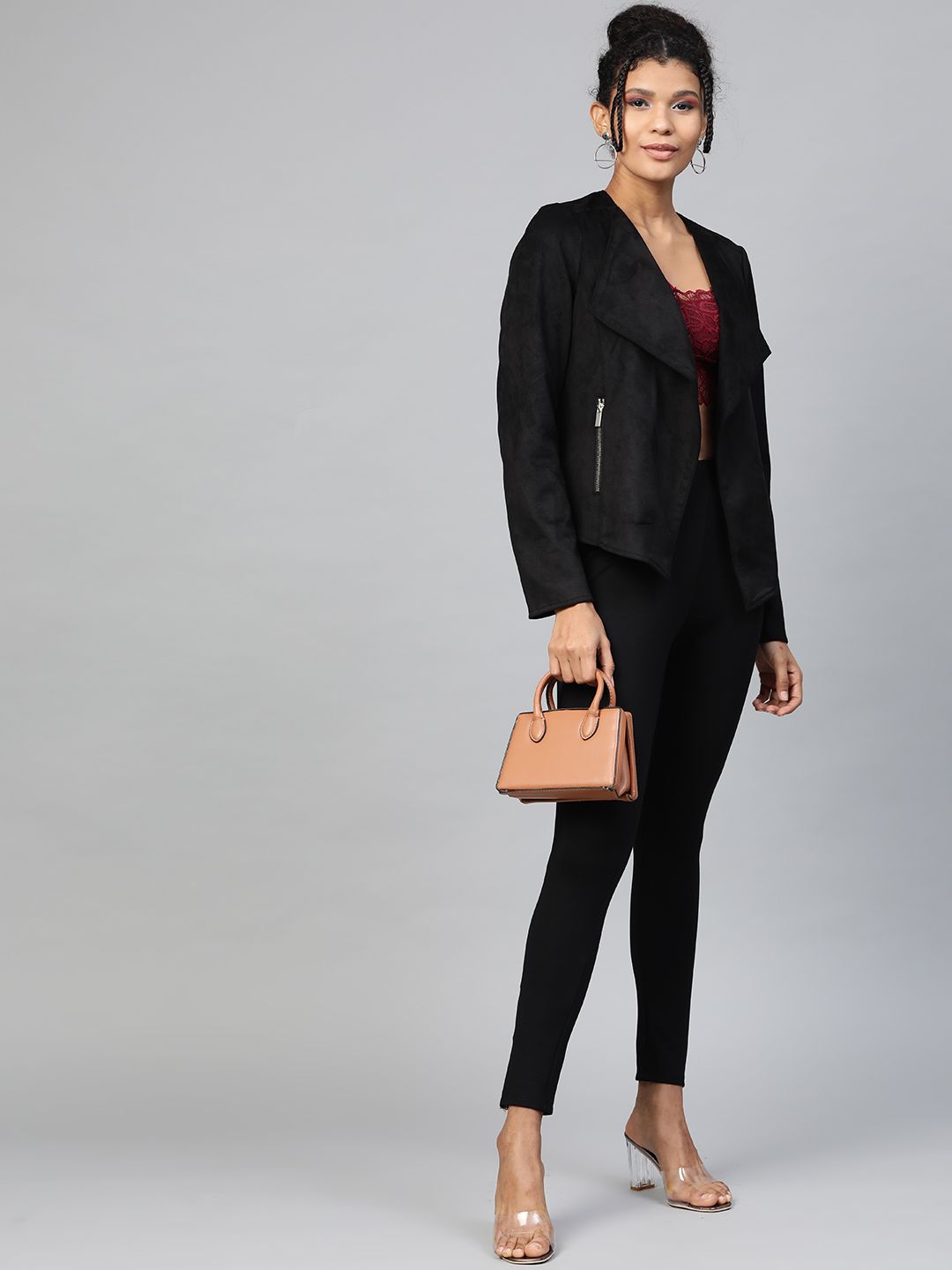 SASSAFRAS Women Black Slim Fit Solid Zip Hem Cropped Treggings