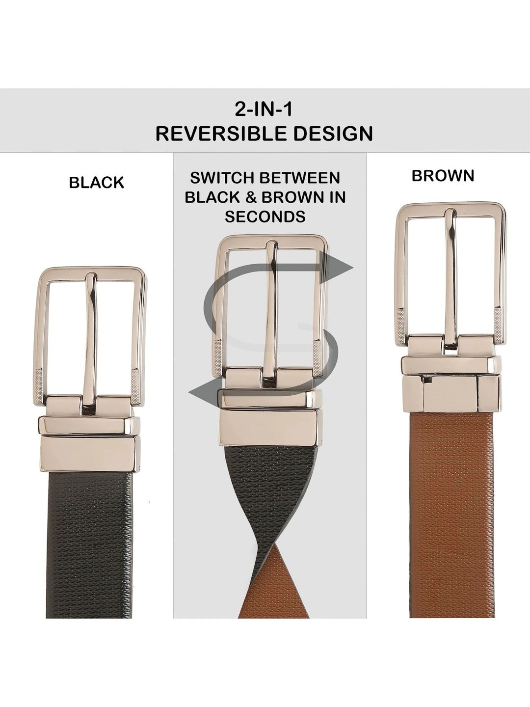 Teakwood Leathers Men Textured Leather Reversible Formal Belt