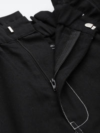 SASSAFRAS Black Pure Cotton Contrast Stitch Twill Pencil Skirt