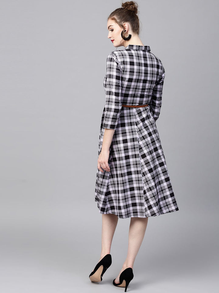 SASSAFRAS Women Black & Lavender Checked Shirt Dress