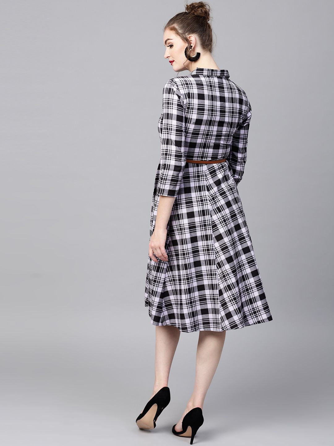 SASSAFRAS Women Black & Lavender Checked Shirt Dress