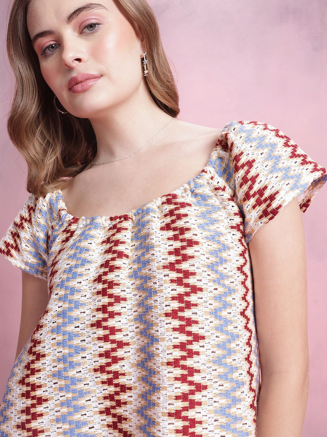DressBerry Chevron Stripe Self Design Boxy Top