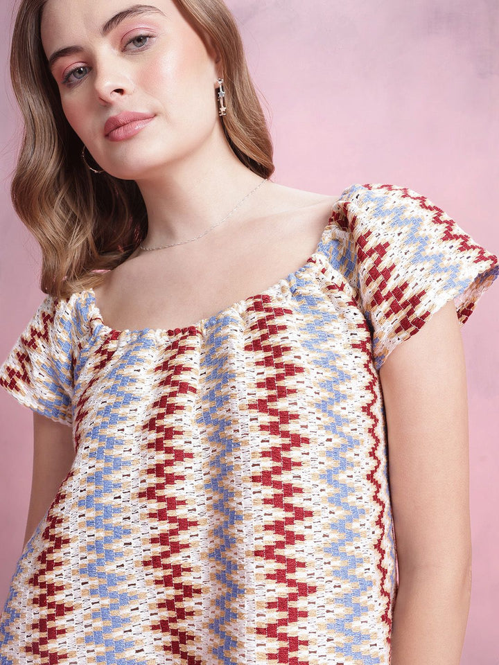 DressBerry Chevron Stripe Self Design Boxy Top