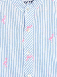 Nauti Nati Boys Blue & White Striped Pure Cotton Shirt with Shorts