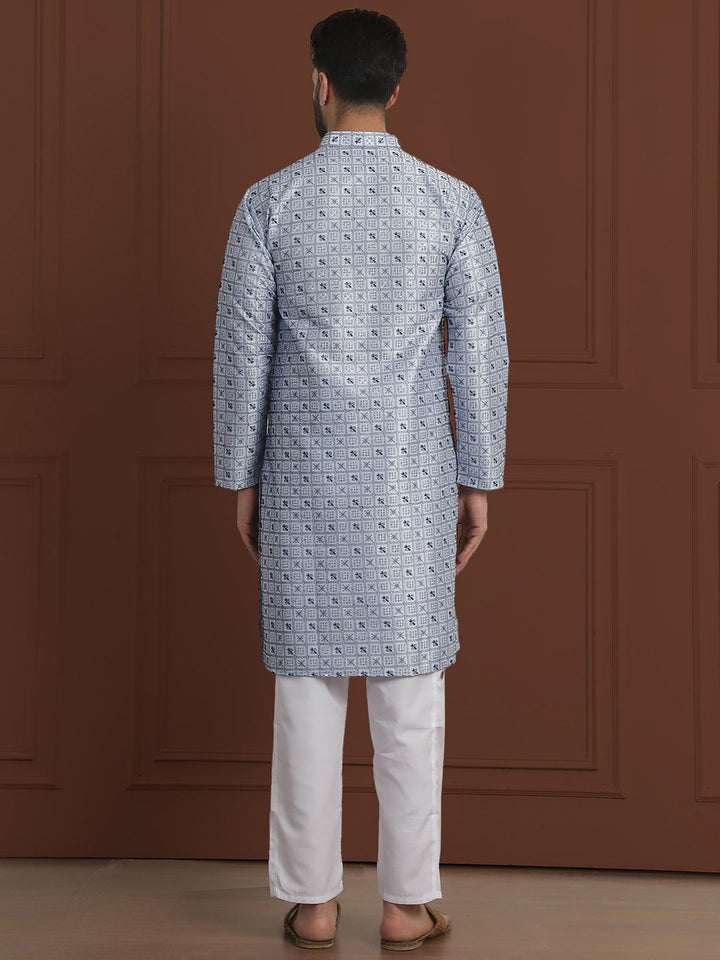 SOJANYA LUXE Ethnic Motifs Embroidered Mandarin Collar Straight Kurta With Pyjama
