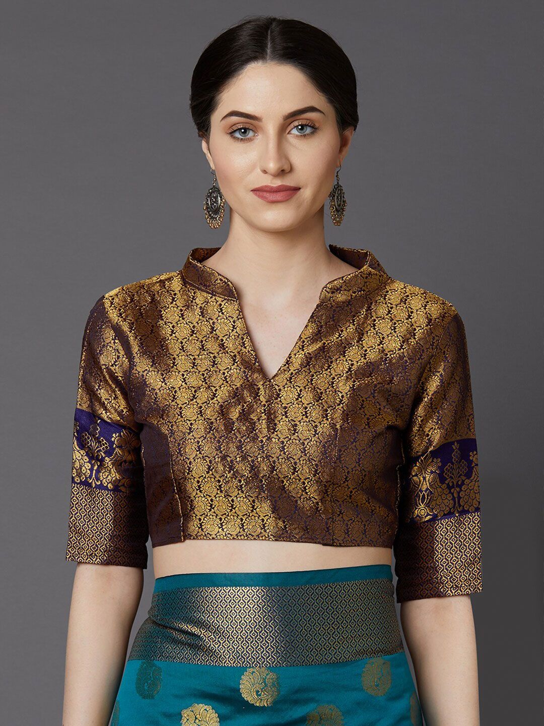 Saree mall Teal Green & Gold-Toned Ethnic Motifs Zari Silk Blend Banarasi Sarees
