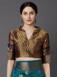 Saree mall Teal Green & Gold-Toned Ethnic Motifs Zari Silk Blend Banarasi Sarees