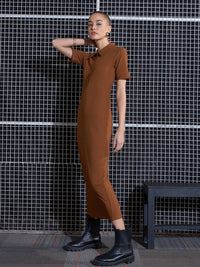 SASSAFRAS Brown Self Design Midi Sheath Dress