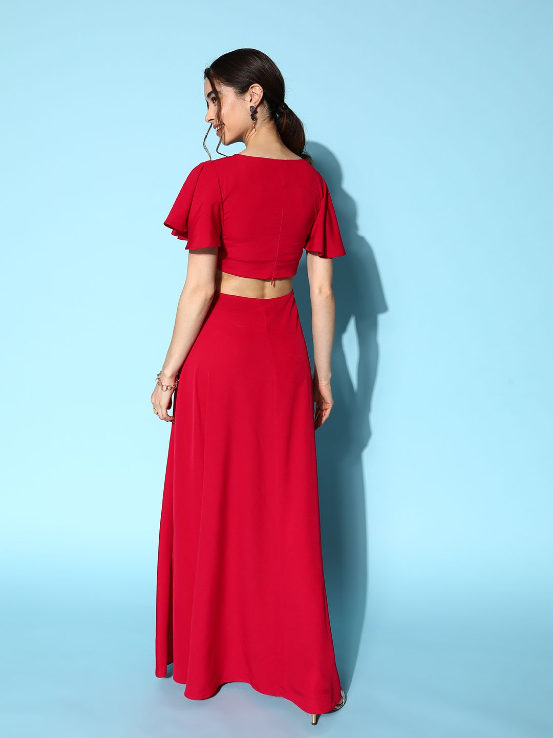 Berrylush Solid Crepe Cut-Outs Maxi Dress