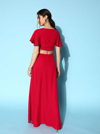Berrylush Solid Crepe Cut-Outs Maxi Dress