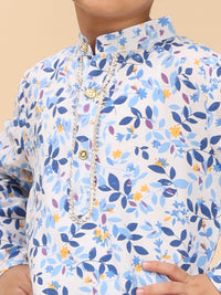Cutiekins Boys Floral Printed Band Collar Straight Kurta With Trousers