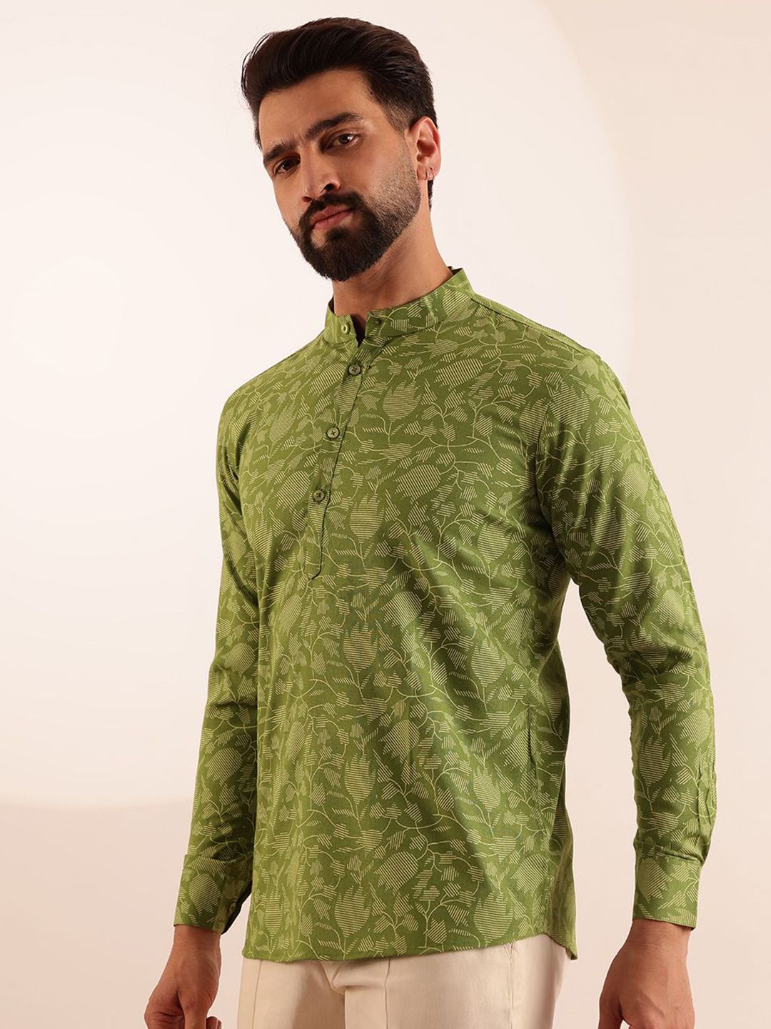 Anouk Floral Printed Mandarin Collar Short Kurta