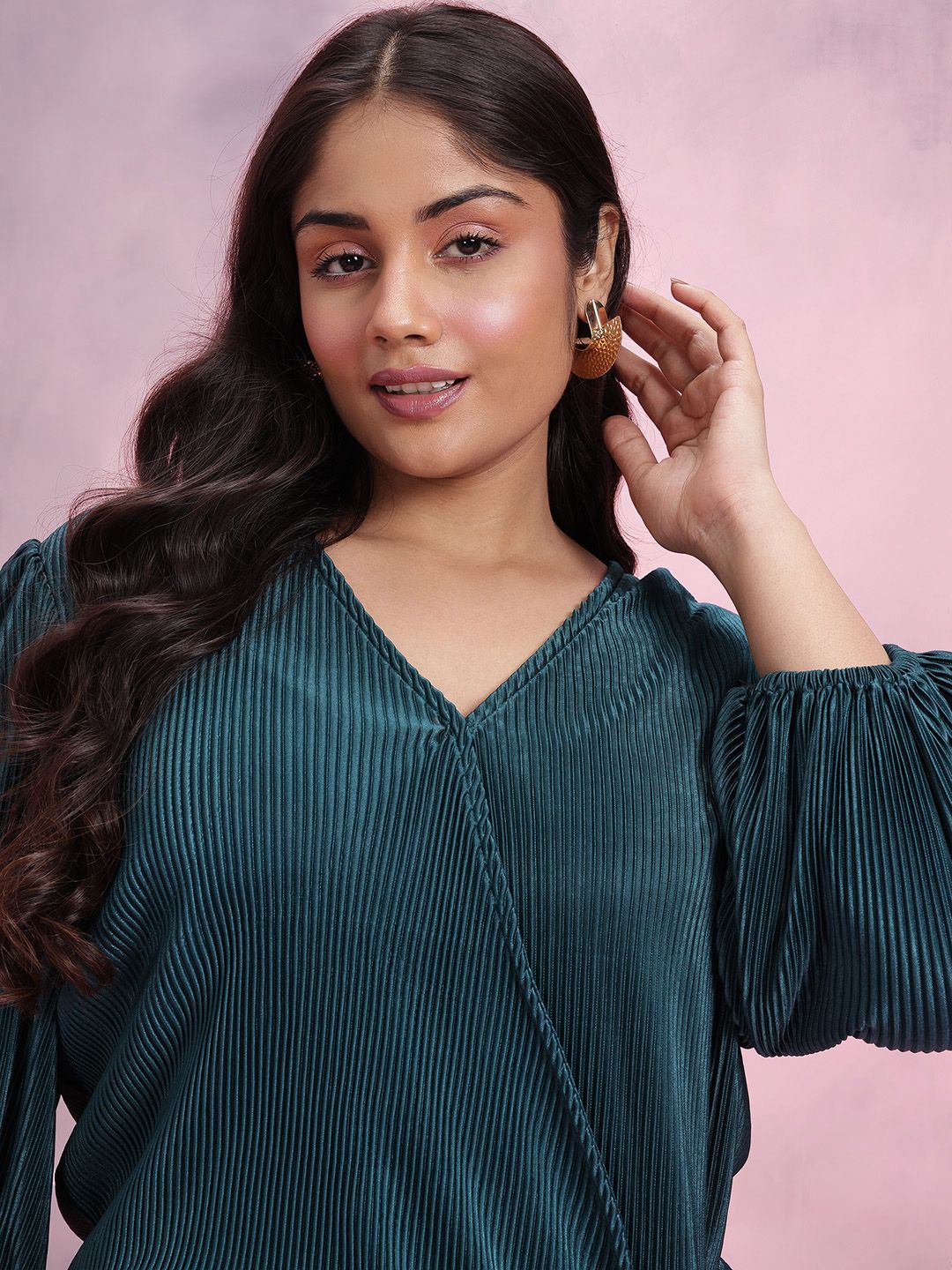 DressBerry Plus Size Solid Accordion Pleats Co-Ords