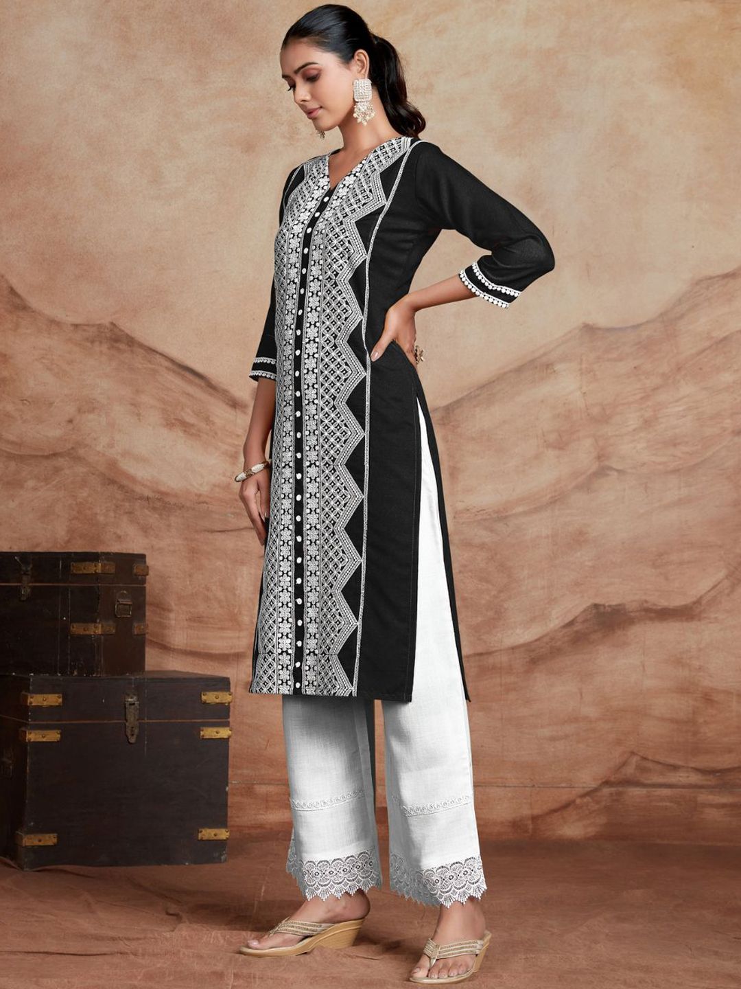 KALINI Chikankari Embroidered Straight Kurta