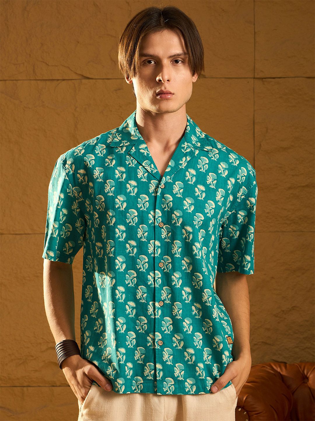 DENNISON Block Printed Drop Shoulder Oversized Cotton Shirt